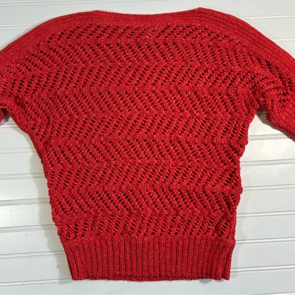 Chicos 0 Short Sleeve Open Knit Sweater Pullover Boho Beachy Orange Size Small - Picture 14 of 15